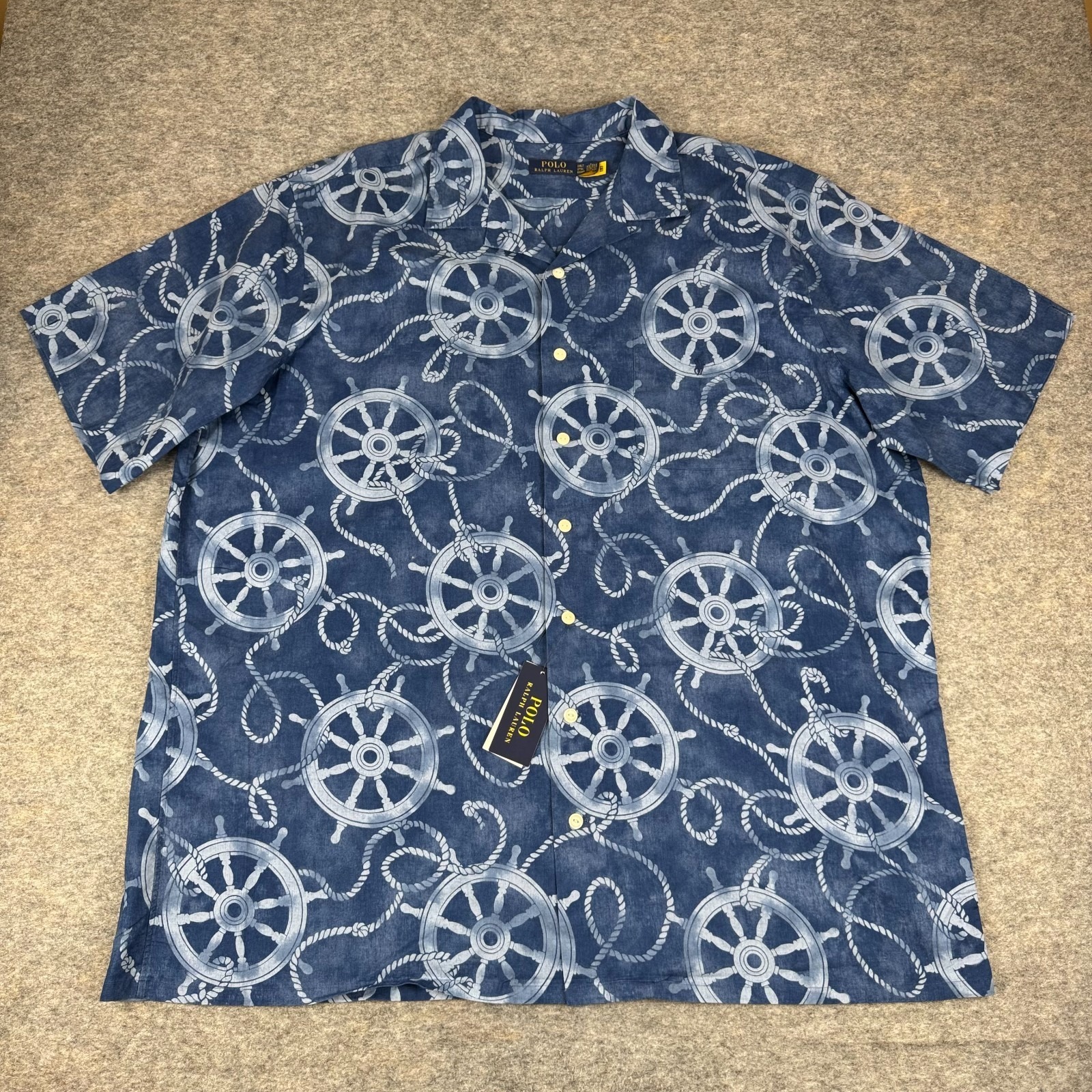Polo Ralph Lauren Cotton Linen Camp Shirt Nautical Blue Mens 2xlt Tall